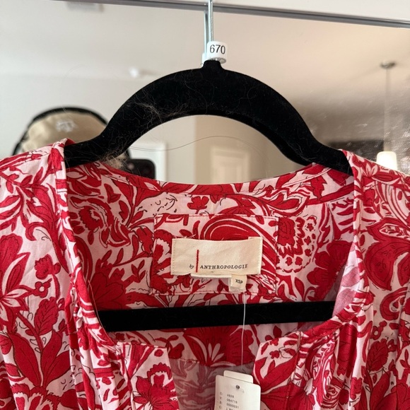 New Anthropology The Somerset Mini Dress Size XSP Color Red Pink - Picture 3 of 7